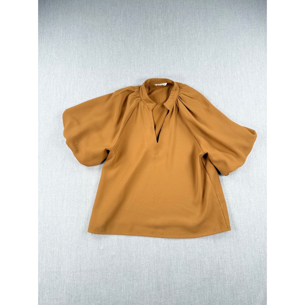 THML Camel Brown Puff Sleeve Split Neck Blouse Top S WCT1668-1-CL